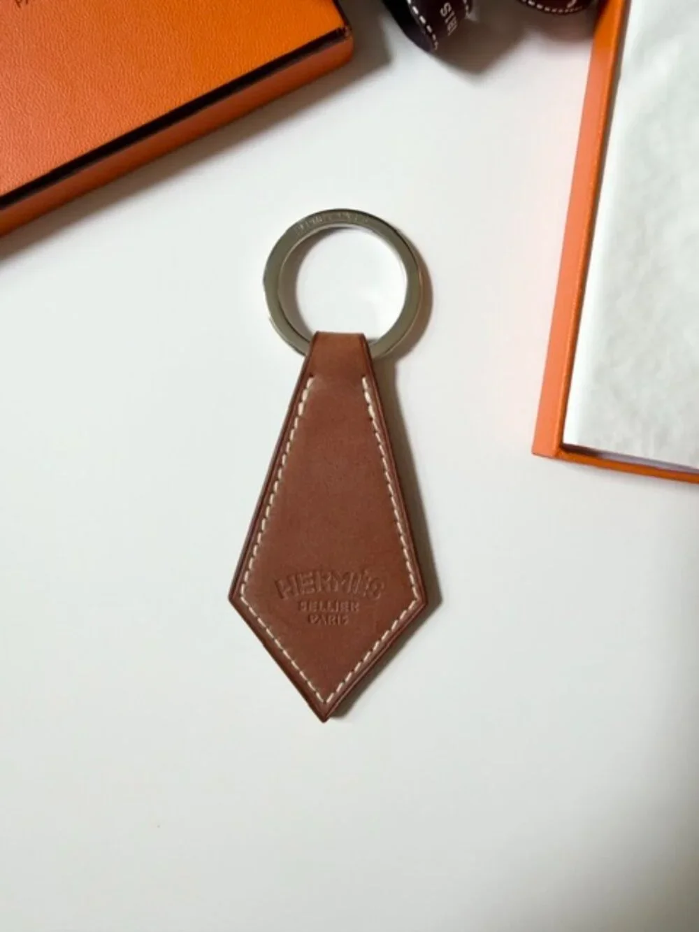 Hermes Leather Tab Key Chain - Brown